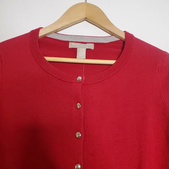 Banana Republic Extra Fine Merino Wool Women Sweater Cardigan Size M Red Stretch - Picture 3 of 9
